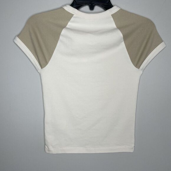 MADEWELL Baby Tee Women XXS Antique Cream NEW Raglan Sleeve Shrunken Fit NP844 - Picture 7 of 14